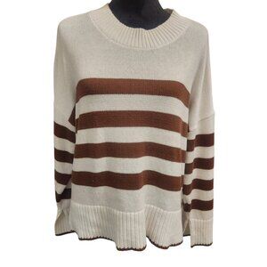 Sonoma Sweater Women’s White & Brown Striped Crew Neck Size XL